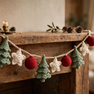 Crochet Christmas Garland — Trees, Stars & Baubles