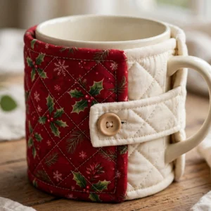 Quilted Mug Cozy — Button Closure, Fits Standard Mugs
