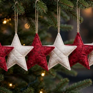 Quilted Christmas Star Ornaments — Set of 6