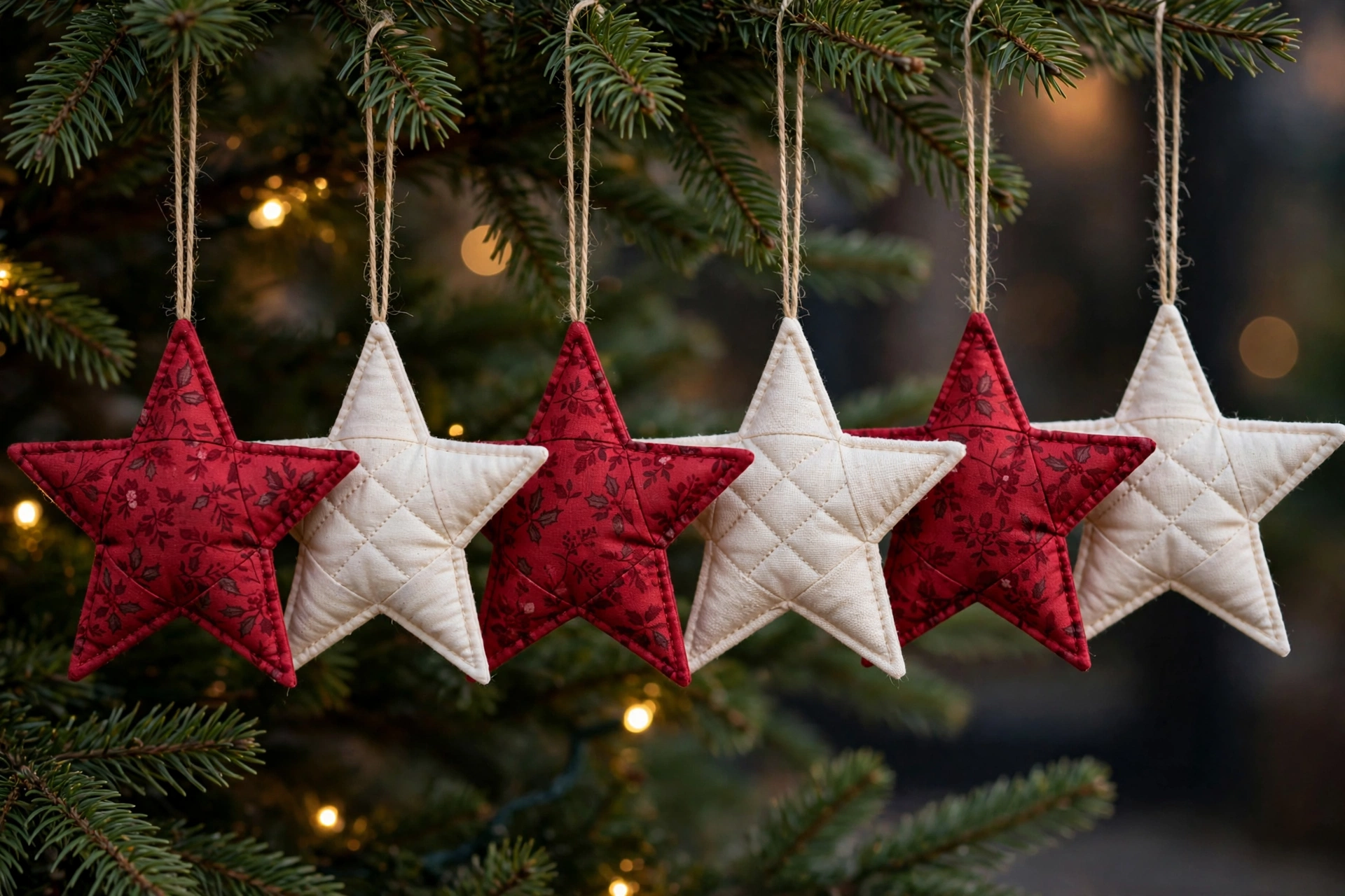 Quilted Christmas Star Ornaments — Set of 6